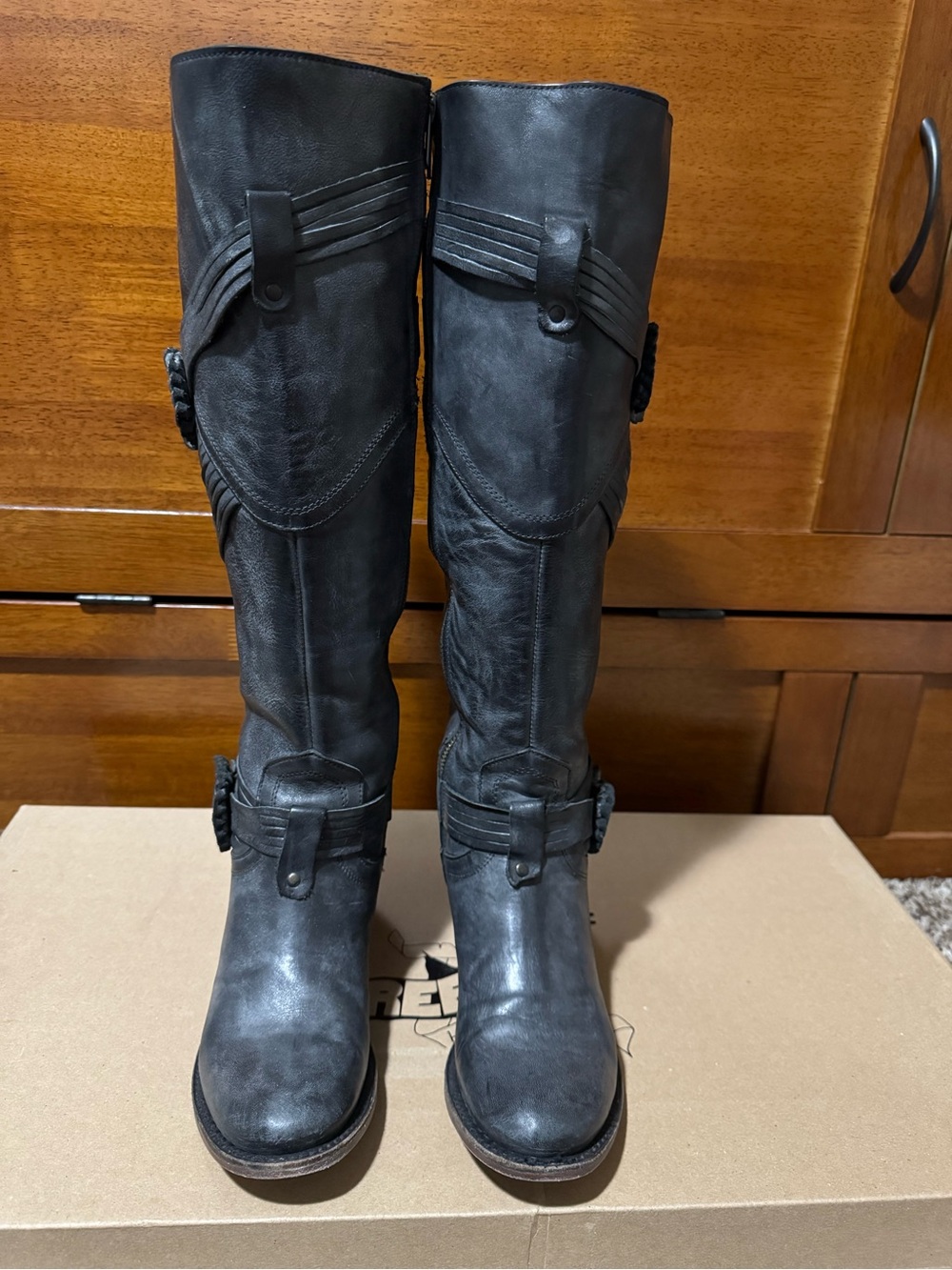 Freebird by Steven Black Leather Knee-High Heeled Boots